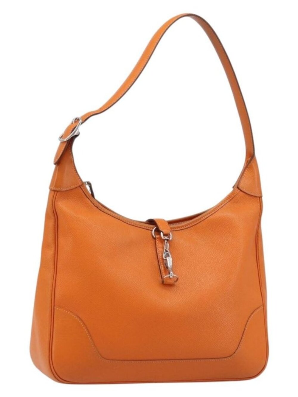 HERMES Trim 31 Shoulder Bag Leather Orange Silver Auth 168319V
